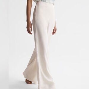 Reiss Carlie Wide Leg Stitch Detail Trousers in Cream